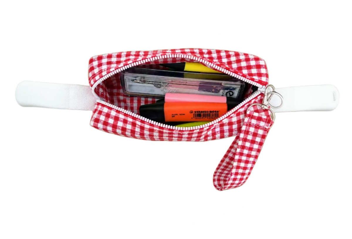 Estuche con Asa Vichy Burdeos